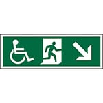 Fire Exit Sign Wheel Chair Down Right Arrow Plastic 15 x 45 cm