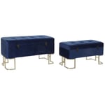 Dkd Home Decor - Banquette Bleu Doré Métal Velours (90 x 40 x 47 cm)