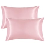 EHEYCIGA Satin Pillow Cases 2 Pack Pink, Silky Pillowcases for hair and skin with Envelope Closure, Standard Size, 50x75 cm