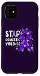 iPhone 11 Stop Domestic Violence, purple roses in ribbon look, floral Case