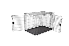 Amazon Basics Cage pour chien Durable,Pliable en fil métallique avec plateau, Double porte,L 122 x l 76 x H 83 cm, Noir