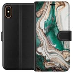 Apple iPhone X Svart Plånboksfodral Grön / Guld marmor