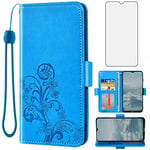 Asuwish Compatible with Nokia G10/G20/6.3 Wallet Case and Tempered Glass Screen Protector Flip Purse Wrist Strap Credit Card Holder Stand Cell Phone Cover for NokiaG10 NokiaG20 Android 11 TA-1334 Blue