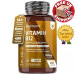 Vitamin B12 - 450 Tablets - Immune system, tiredness & fatigue - 1+ year supply