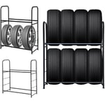 Froadp - 107×46×117cm Porte-pneu Deux Couches pour 8 pneus Étagère d'atelier de Garage Rayonnages de Rangement Poutre de Jante Rack Support Lourd