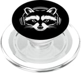 Black and White Gamer Raccoon with Headphones PopSockets PopGrip for MagSafe