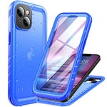 Cozycase for iPhone 14 Waterproof Case Blue - Shockproof Dustproof/Heavy Duty/Front and Back Cover【360 Full Body Protective】 Underwater for Swimming with Built-in Screen/Camera Protector