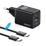 NOHON 35W Chargeur Rapide USB-C: GaN Prise Secteur 2-Port (USB C+USB A), Mural Chargeur USB C avec 60W Rapide Câble 1M, Adaptateur PD3.0 pour iPhone 15 14 13 12 Pro Max/iPad Pro Mini/Samsung