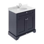 Old London Twilight Blue 800mm 2 Door Vanity Unit with Grey Marble Top and Basin