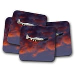 4 Set - P1 Mustang Red Skies Coaster - US Airforce Pilot Sky Plane Gift #16309