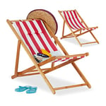 Relaxdays Chaise pliante lot de 2 en bambou tissu chaise de jardin oreiller balcon plage fauteuil, rouge