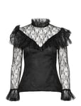 Malina Joelle Polo Neck Lace Top Svart