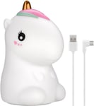 Goobay LED-nattlys ""Unicorn"" varmt hvitt lys og 7 fargeskift (RGB-lys), med 3 lysmoduser, berøringssensor og Li-ion-batteri (3,7 V/1200 mAh), laget av myk silikon