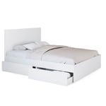 Lit double omaha 4 tiroirs sur roulettes avec tête de lit et sommier 140 x 190 cm blanc