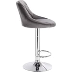 1xTabouret de Bar en Velours Assise, tabourets réglable, Gris Foncé, Siège 35 x 38 cm - Woltu