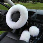 Bil Varm Anti-hal Steering Wheel Cover Mjuk Fluffig Tre-delad Set (vit) white