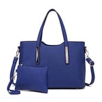 Miss Lulu Sac cabas fourre-tout pour femme en cuir synthétique, sac portés épaule avec pochette à main, bandoulière navy bleu pour le cours de lycee travaille voyagent et shopper