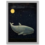 Whale Breach at Full Moon Reach for the Stars Conceptual Artwork Kids Bedroom Artwork Framed Wall Art Print A4