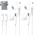 OLKIEQZ 2 Pack Écouteurs Filaire pour iPhone 【Certifié MFi 】 Casque Intra-Auriculaires avec Micro et Contrôle du Volume Antibruit, HiFi Stéréo Filaires, Compatible avec iPhone 14/13/12/11/XR/X/SE/7/8