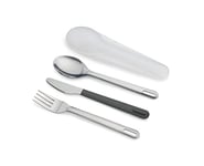 Joseph Joseph GoEat - On the Go Stainless-Steel Travel Cutlery Set for 1, Reusable Knife, Fork and Spoon Set with case for Lunch Box, Camping, Outdoor, Grey