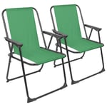 2x Matt Black/Green Folding Metal Beach Chairs Portable Outdoor Camping Fishing