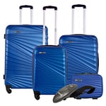 Well Home Furniture & Decoration Set of 4 Suitcases Cabin/Medium/Large/Toiletry Bag + Scales, Blue, 26 pulgadas, Hard case with Scale