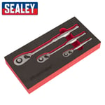 Sealey AK7933 3pc Ratchet Wrench Set - Flip Reverse - Premier Platinum Series