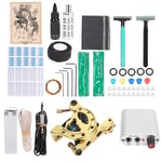 Coil Tattoo Machine Kit -virtalähde Jalkapoljin Tatuointineula Ink Cup Tatuointiharjoitustyökalusarja (90-265V) EU-pistoke