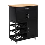 SoBuy Desserte à Roulettes, Chariot de Rangement Cuisine, Rangement de Service Roulant, Armoire de Rangement sur Roulettes, Plateau en bois d'Hévéa, pour Cuisine, Salon, Noir, L67xP38xH87cm, FKW45-SCH