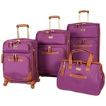 Steve Madden Designer Luggage Collection,4 Piece Softside Expandable Lightweight Spinner Suitcase Set,Travel Set Includes a Tote Bag, 20-Inch Carry on, Purple, One Size