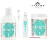 Kallos Keratin Hair Mask + Shampoo +14 in1 Keratin spray and pump