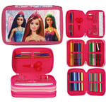 Barbie Doll Pencil Case Filled Triple Multi Tier Stationery School Colouring Set