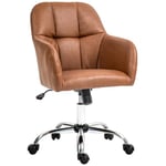 HOMCOM Chaise de Bureau Fauteuil de Bureau Chaise Coiffeuse Chaise à roulettes, Hauteur réglable et Fonction à Bascule, Chaise pivotante en revêtement synthétique pour Bureau Chambre ou Salon, Marron