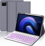 Coque Clavier pour Xiaomi Pad 6/6 Pro 11 Pouces 2023,AZERTY Clavier Rétro-éclairé Amovible Magnétique Bluetooth pour Tablette Xiaomi Pad 6/6 Pro,Violet(Q1632)