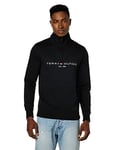 Tommy Hilfiger Men’s Logo Mock Neck Zipped Logo Sweatshirt with Kangaroo Pocket, Black (Black), XXL