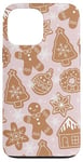 iPhone 13 Pro Max Pink Gingerbread Cookie Christmas With Snowflakes Polka Dots Case