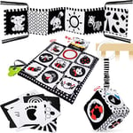 HappyKidsClub Jouet Livre Tissu Montessori Bébé Eveil 0-12 Mois Carte Noir et Blanc Bébé Cadeau Naissance Fille Garcon Jouet Sensoriel Hochet Bebe