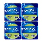 MM Tampax Compak Tampons Super 18 x 4 Pack (72) | Reliable Protection, Leak G...