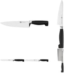 ZWILLING Lot des Chefs : Couteau de Chef, Lame: 20 cm + Couteau de Chef Compact, Lame : 14 cm + Couperet, Lame : 15 cm + Couteau à Pain, Lame : 20 cm + Couteau Universel, Lame : 13 cm, série Four Star