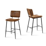 MEUBLE COSY Lot de 2 Tabouret de Bar Industriel avec Dossier et Repose-Pieds, Siège Rembourrés de 75 cm de Haut, Chaises Hautes en Suédine Cadre en métal, Marron