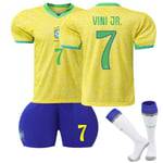 2024-2025 Brasilien Hemma Barn Fotbollströja #7 Vinicius Vini JR- Perfekt Adult XS