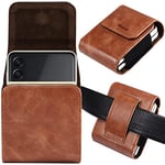 Miimall Phone Holster Pouch for Samsung Galaxy Z Flip 6/5/4/3, Motor Razr 50 Ultra/50/40 ultra/40, [Metal Clip] [Magnetic Closure] Leather Pouch Belt Clip Case with for Z Flip 6 5 4 3, Brown