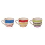 Excelsa Assortiment de Lot de 3 Tasses à café Design Stripes, Céramique, Multicolore