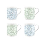 Leaf Print Bone China Mugs Set - Tea/Coffee Blue Green Nature Gift