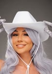 Adult Womens Western Fancy Dress Cowgirl White Felt Cowboy Hat Stetson