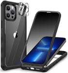 CENHUFO Anti Espion Coque iPhone 13 Pro Max, avec Protection écran Verre Trempé Anti Espion et Protecteur Caméra [HD 9H Dureté] 360° Antichoc Téléphone Housse Double Face Case Intégrale Etui -Noir