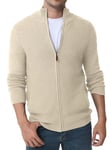 Les umes Cardigan Homme Gilet Col Montant Veste Maille Torsadée Pull Chandail Maille Zippé Slim Fit Veste Automne Hiver Kaki XXL