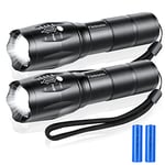 flintronic Lampe Torche Ultra Puissante, 2PCS Lampe de Poche avec 2 Piles, 3000 Lumens, 5 Modes Étanche Anti-Choc Zoomable Lumineux Lampe Torche LED pour Bricolage Extérieur et Conditions Extrêmes