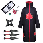 GUOHANG Costume Naruto Halloween pour Hommes Anime Naruto Akatsuki Uchiha Itachi Cosplay Costumes Costumes Anime Costume Plein Accessoires Costume De Fête De Noël pour Hommes Enfants,A12,165CM~170CM