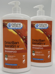 2 x 1000ml Natural World Brazilian Keratin Vegan Smoothing Therapy Hair Shampoo